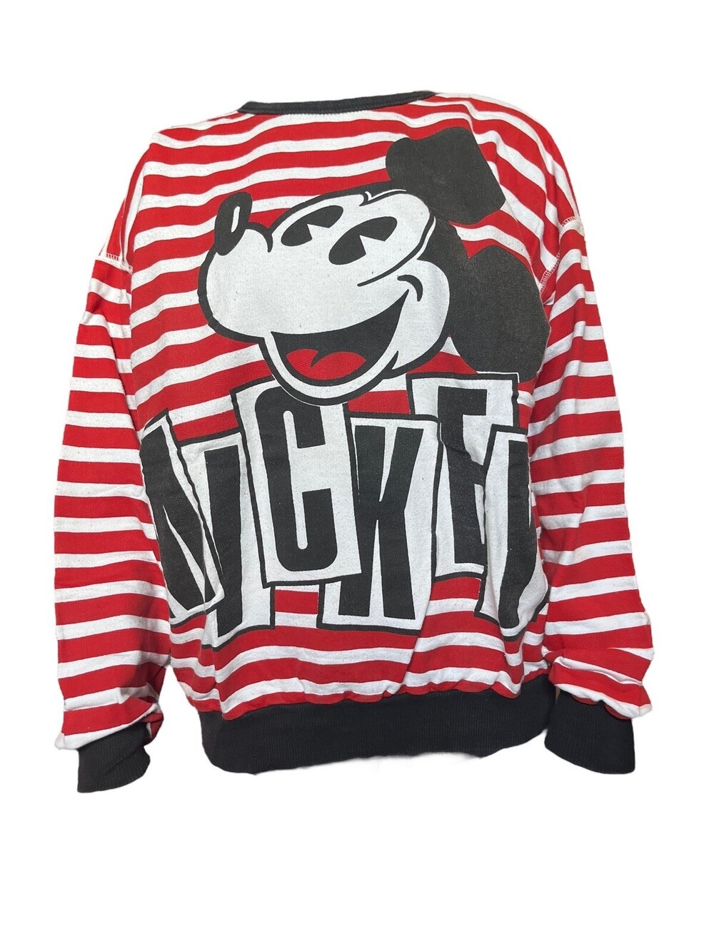 VTG 90s Mickey Co Crew Neck Sweatshirt Pullover Red White Stripe LS Womens L Top